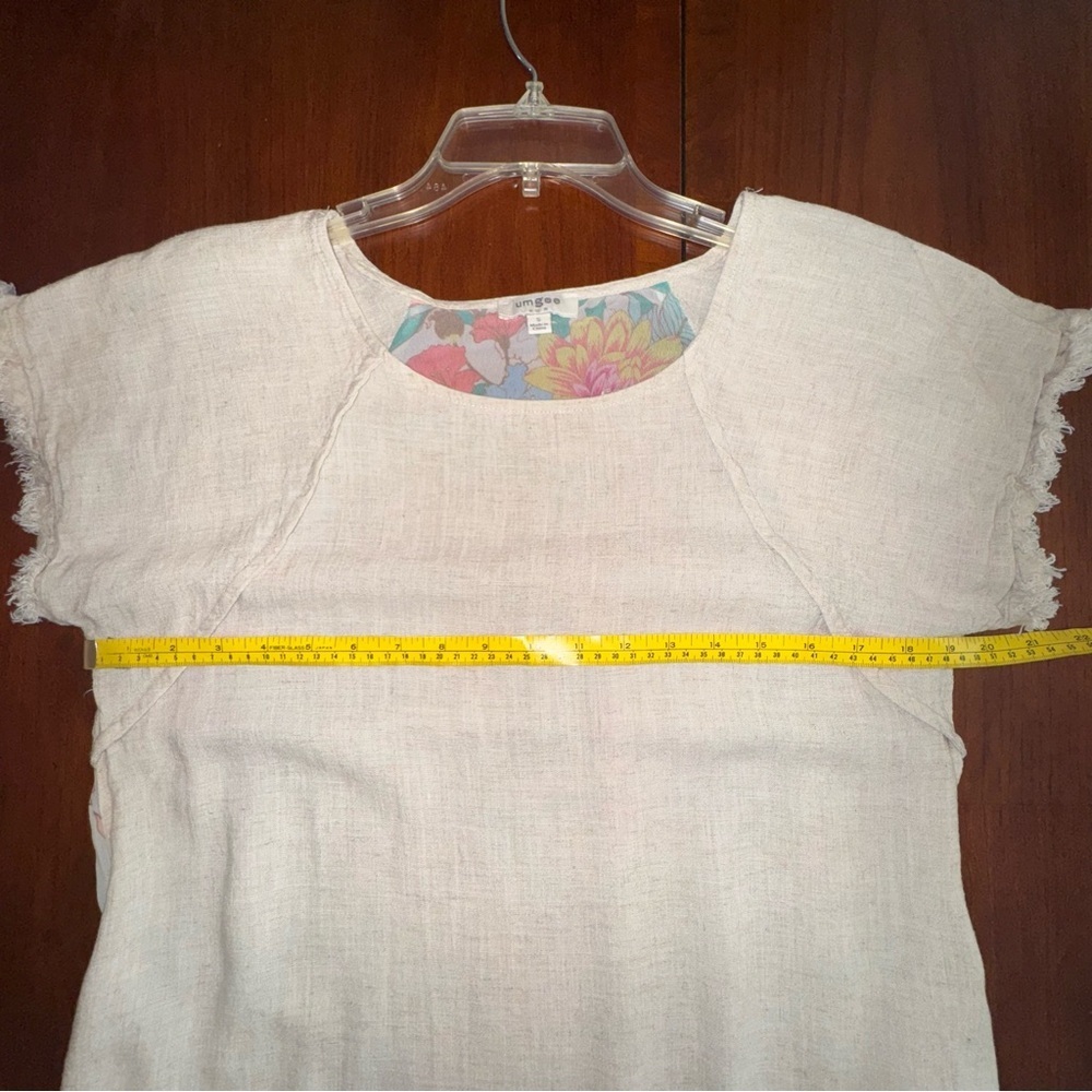 Umgee Beige Mini Linen Dress with High Low Ruffle Fringe and Floral Print - Picture 14 of 16